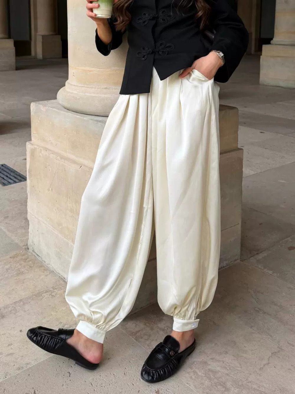ZARA Women Loose Satin Balloon Harem Pants Spring Autumn Casual Trousers